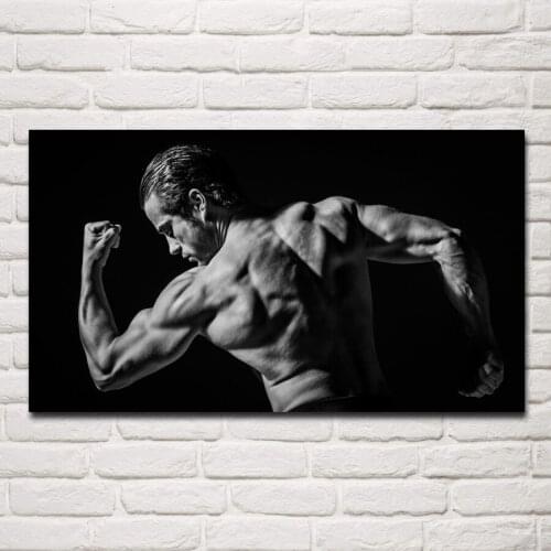 Bodybuilding sport black white man muscles athlete living room home decor wall art print wood frame fabric posters MD828