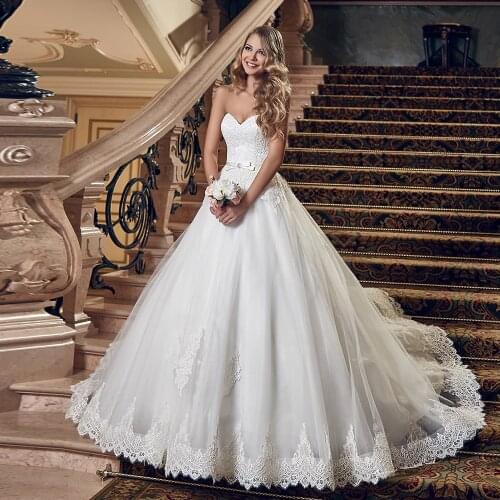 A-Line Bow Appliques Wedding Gowns Vestido De Novia Princesa Sweetheart Neck Lace Up Back Princess Bridal Dress