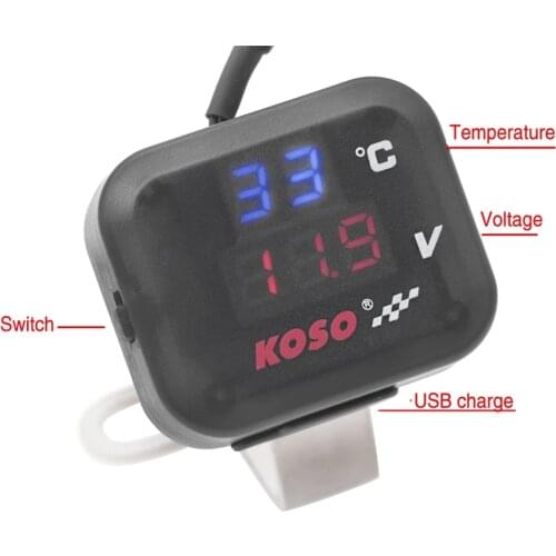 Motorcycle Air Thermometer Koso Gauge LED Voltmeter Voltage For Motorcycle 2 In 1 Function Voltmeter Display Indicator With USB