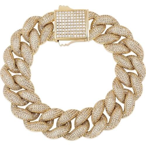 Hip Hop Bling Iced Out 6 Rows CZ Stone Paved 18MM wide Round Cuban Link Chain Bracelet For Men Rapper Jewelry Drop Shipping