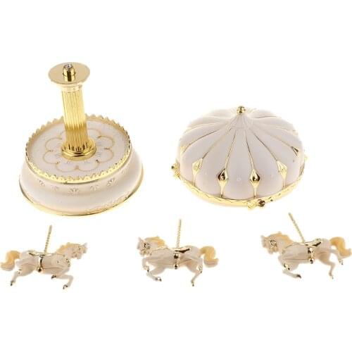 Vintage Horse Carousel Music Box Toy Light Clockwork Musical Birthday Gifts