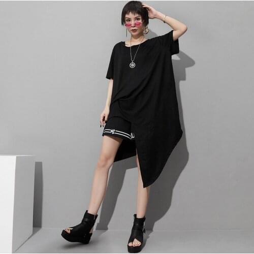 Womens new summer asymmetrical fashion plus-size personality irregular medium length T-shirt skirt