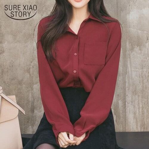 2020 Spring New Long Sleeve Simple Solid Color Chiffon Shirt Women Korean Loose Fit Tops and Blouse Blusas Mujer De Moda 9381 50