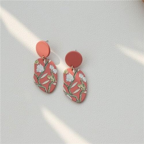 AOMU Korea Fashion Vintage Spring Geometric Irregular Round Graffiti Long Dangle Drop Earrings for Women Girls Jewelry Gifts