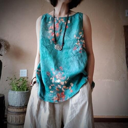 2021 flower printing chinese traditional pattern womens top sleeveless vest for women vintage loose casual chinese vests