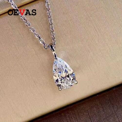 OEVAS 100% 925 Sterling Silver 0.75 Carat Water Drop High Carbon Diamond Pendant Necklace For Women Sparkling Party Fine Jewelry