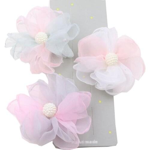 10pcs/lot Mesh Flowers With Pearl For Hair Accessories Artificial Fabric Flowers For Headbands CHS10144