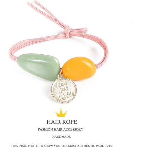 2PCS Gum for Hair Round Acrylic Beads Hair Bands Girl Ponytail Rubber Rope Women Elastic Hair Bands Female Hair Accessories