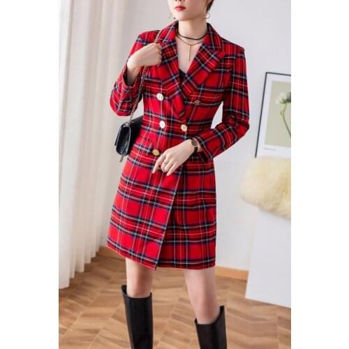 2020 autumn new bajiahongge double breasted suit medium length 3 / 4 sleeve slim dress