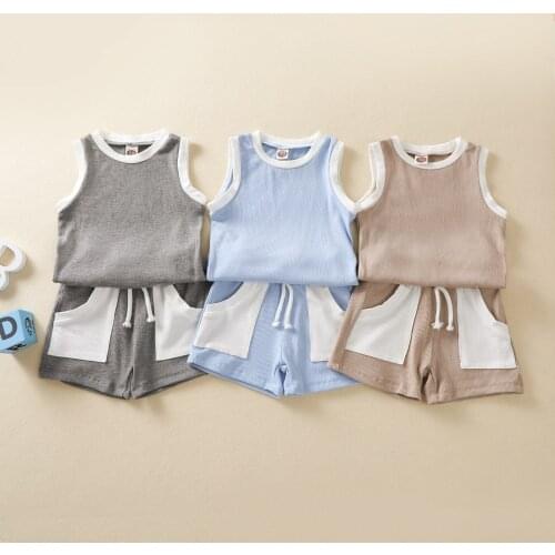 2021 Kids Girls Boys Summer Ribbed Solid Clothes Set Sleeveless Vest Tops Shorts 2Pcs Infant Baby Outfits