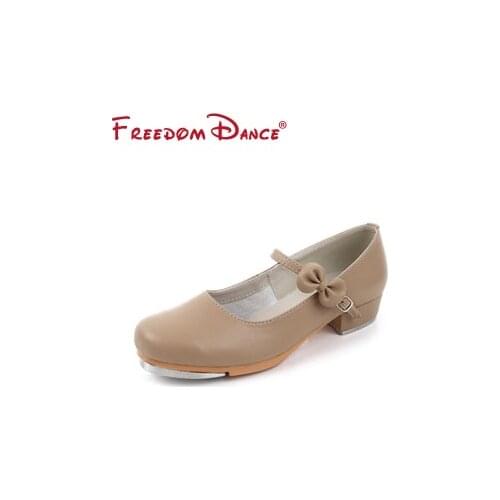 2021 Leather Tap Dance Shoes For Girls Low Heel Patent Leather Nude Jazz Step Dance Shoes Clogging Shoes Children Size 23-42