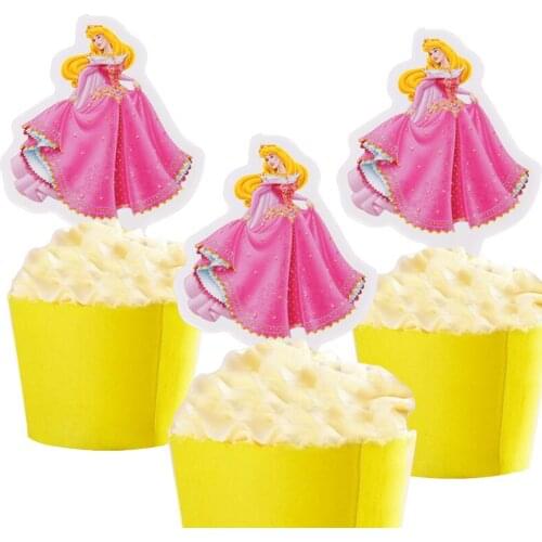 50pcs Pretty Princess Aurora Elsa Mermaid Ariel Winnie the Pooh Cartoon Paper Cake Topper Decor Birthday Wedding Party Supplies