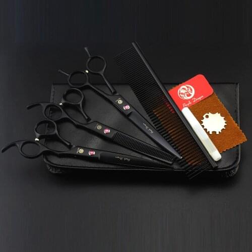 7 inch Pet Scissors For Dog Grooming Scissors Set Hair Black Cutting Tools Kit Straight Curved Thinning Shears Clippers For Dogs