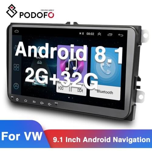 Podofo Android Radio Car 2 Din Car Multimedia Player GPS Stereo For Volkswagen Skoda Seat Octavia golf 5 touran passat B6 polo