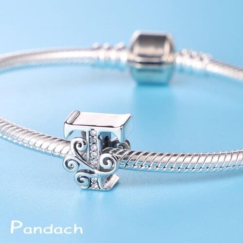 2021 New Style 925 Sterling Silver The Letter T Charm&Beads Suitable For Original 3mm Pandora Bracelet&Bangle Ladies Jewelry