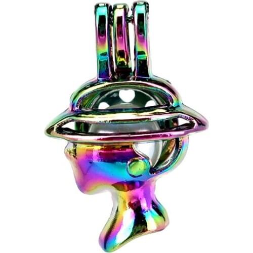 C918 5pcs/lot Rainbow Color Girl Lady Hat Beads Pearl Cage Locket Pendant Pearl Locket Fairytale Party