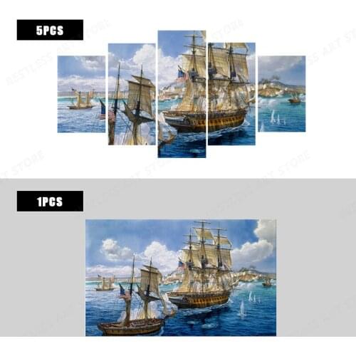 Art battle sea painting ships navy guns military ship living room home wall art decor Canvas poster