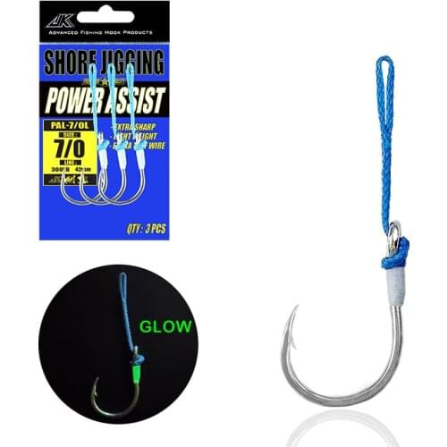 JK PAL-L Saltwater Fishing Hook 1/0-11/0 Glow High Carbon Steel Jigging Power Assist Hooks with Line