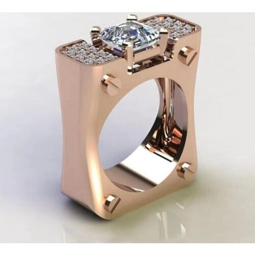 New rose gold&Silver Color Square Hollow Rings for men Teens Geometric screw micro inlaid with full zircon ring Fashion Jewelry