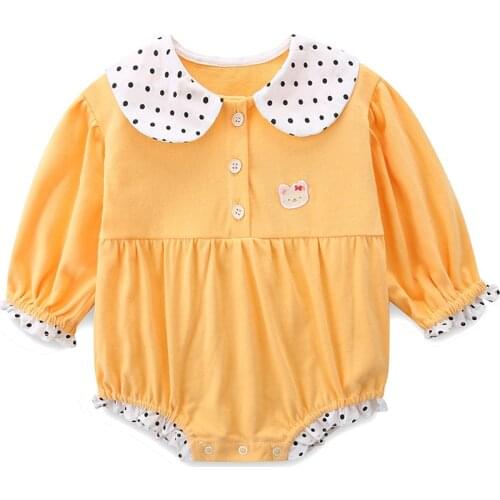 Neonatal jumpsuits wave point of autumn new fund clothing lining stitching bright yellow bag fart skin triangle ha garments