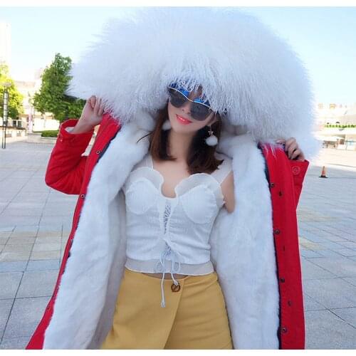Winter new lamb fur collar pie overcoming jacket detachable plus velvet thick liner mid-length jacket women