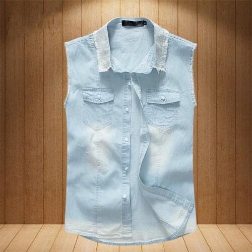 Summer Casual Denim Vest Men Plus Size 5XL Fashion Slim Sleeveless Jacket Street Frayed Single Breasted Short Cowboy Waistcoat