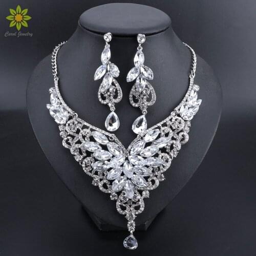 Fashion Crystal Bridal Jewelry Sets for Bride Necklace Earrings Wedding Party Costume Jewellery Set Accessories Decoration Women