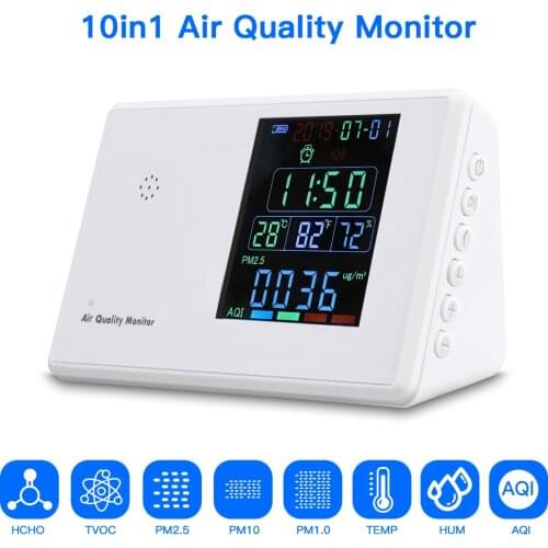 Air Quality Monitor PM2.5 PM10 Formaldehyde HCHO TVOC CO2 LCD Digital Detector Air Quality Monitor Gas Analyzer for Smart home