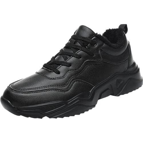 Mens Boots Black Cotton Casual Outdoor Hiking Winter Snow Vulcaniz Shoes Leather Ankle Boots for Men Lace Up Tennis Sneakers