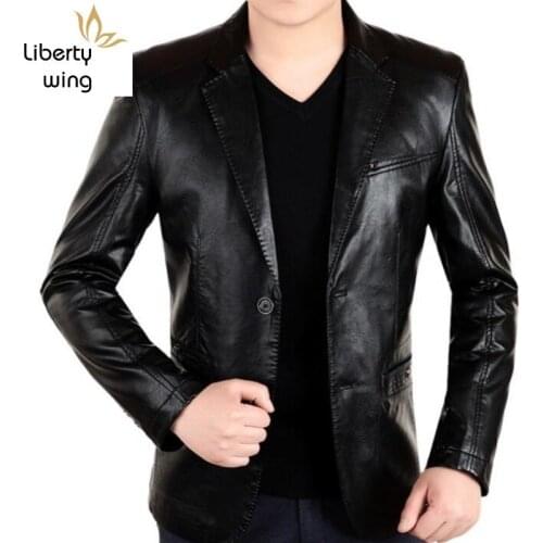 New England Mens Leather 2 Button Formal Dress Suits Fashion Man Blazers Black Red Brown Solid Motorcycle Coat Suede Jacket Male