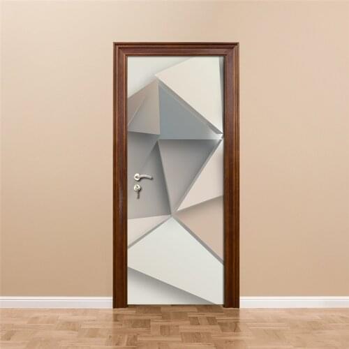 Living Room Bedroom Door Mural Sticker Geometric Figure PVC Waterproof Self-adhesive Door Decoration Door Stickers 3D Wallpaper