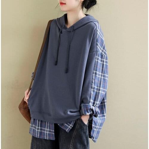 New Women Patchwork Hoodies Spring And Autumn And Winter Casual Plaid Hoodies
