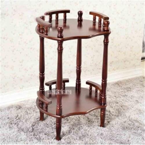 New Modern Chinese Solid Wood Coffee Table Multipurpose Shelf Flower-shaped Brown Double-layer Rack Side Corner Shelf Tea Rack