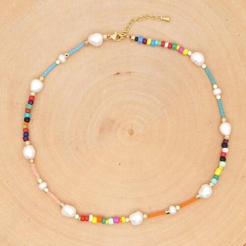 Go2Boho Freshwater Pearl Necklaces Fashion Multicolor Beads Necklace Boho Beaded Choker For Women Real Pearls Collares Jewelry