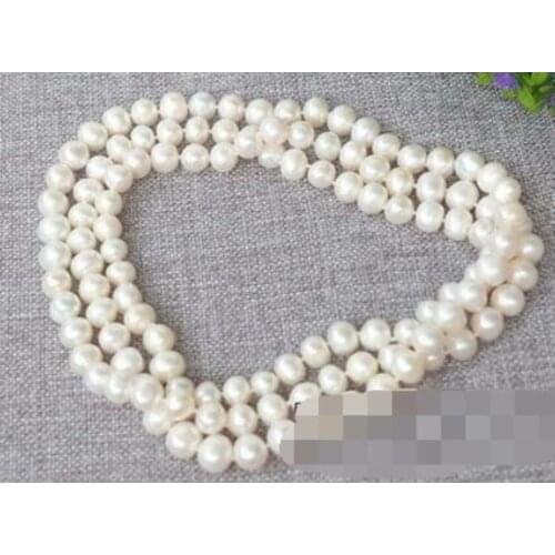 N1507614 47''natural 8-9mm White Round Freshwater pearl necklace