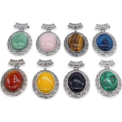 Natural stone Pendant Vintage Metal Alloy Oval Shape Exquisite charms For jewelry making DIY Necklace accessories 47x70mm