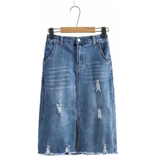 Plus Size Womens Long Skirts Elastic Waist Simple Ripped All Match Spring Summer Female Skirts