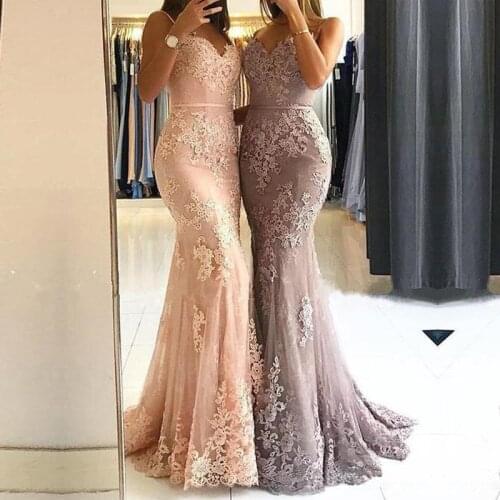 Glamorous Spaghetti Strap Mermaid Lace Evening Dresses Appliques Custom Made Long Prom Dresses Formal Dresses