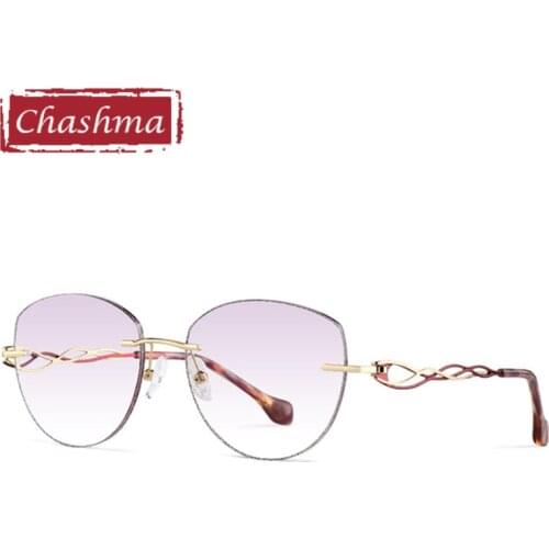 Luxurious Prescription Glasses for Women Rhinestone Gradient Colored Lenses Rimless Frame