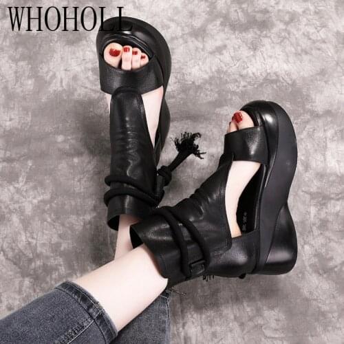 Women Sandals Shoes 2021 Summer Retro Peep Toe Platform Sandals PU Leather Zipper Thick Bottom women shoes Ladies Sandals