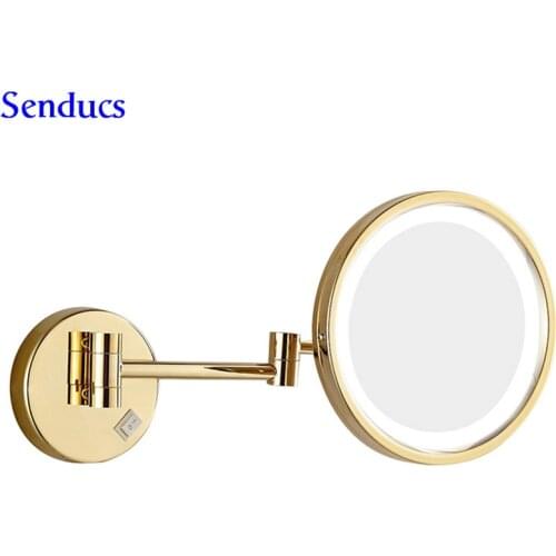Senducs Led Bathroom Mirrors Gold Bath Mirror 3x Magnifying Toilet Mirror 8 Inch Round Bathroom Gold Mirror