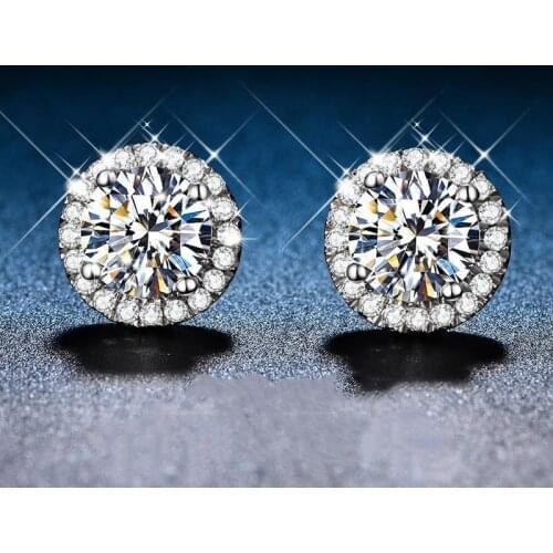 Moissanite Earring Round Cut D color Total 0.5ct Diamond Earring Test Passed Moissanite fashion Silver Jewelry Girlfriend Gift