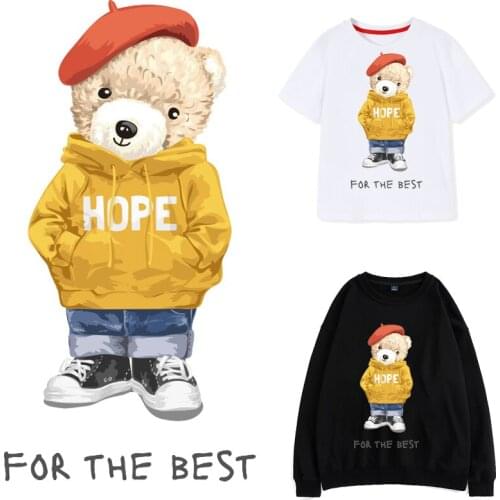 Cartoon Hat Bear Stickers on Clothes Patches Iron-on Transfers for Clothing Thermoadhesive Patch Diy Applique for Kids Hoodie