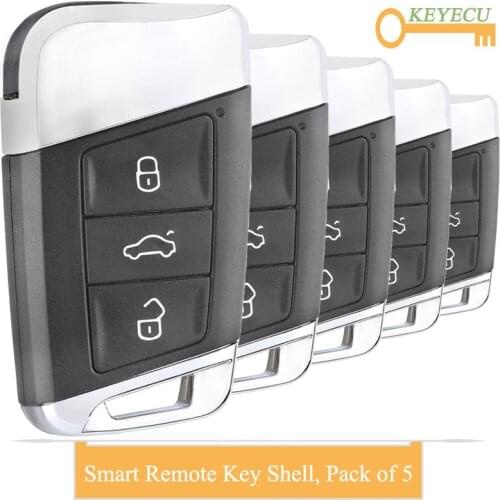 KEYECU 5PCS Smart Remote Car Key Shell Case for Volkswagen Magotan Superb A7 Passat B8 2015 2016 2017 2018, Fob 3 Btn With Blade