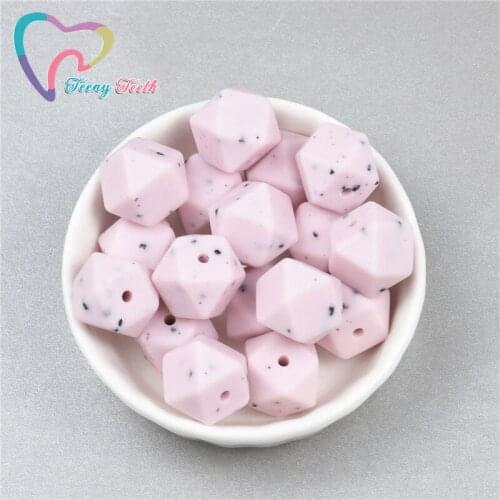 Teeny Teeth 10 PCS 14-17 MM Pastel Pink Gritty Silicone Hexagon Beads Food Grade Jewelry Baby Nursing Geometric Chew Beads