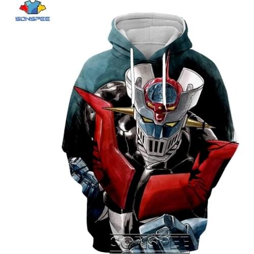 SONSPEE Mazinger Z Hoodie Mens Casual Harajuku Anime 3D Print Sweatshirt Autumn Men Women Long Sleeve Pullover Tops Coat