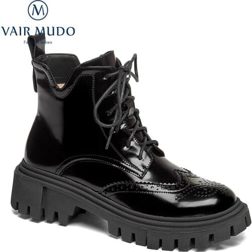 VAIR MUDO Spring Autumn Fashion Boots Shoes Women White Black Lace Up Elegant Concise Cross-Tied Round Toe Shoes Women WM-X56