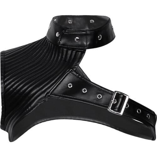 Womens Faux Leather Steampunk Gothic Chest Harness Corset Bustier Adjustable Punk Rock Halter Neck Shrug One Shoulder Corset