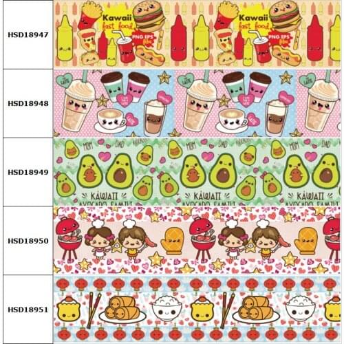 10yard Hamburger Avocado Food Cartoon Printed Grosgrain Ribbon Accessory Hairbow Headwear Decoration DIY Wholesale OEM 38MM 75MM