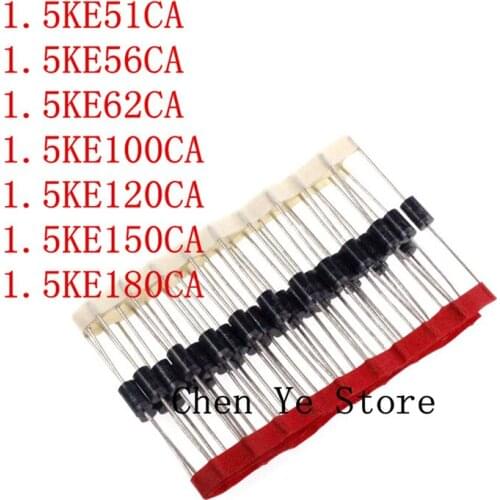 200PCS100% NEW TVS Diode 1.5KE51CA 1.5KE56CA 1.5KE62CA 1.5KE100CA 1.5KE120CA 1.5KE150CA DO-15 1.5KE Transient Voltage Suppressor